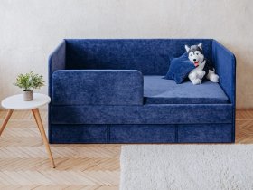 Диван-кровать Happy (синий) в Краснозёрском - krasnozyorskoe.mebel-nsk.ru | фото