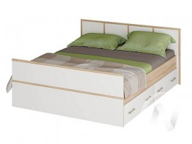 Двуспальная кровать 1,4м Сакура (дуб сонома/белый) в Краснозёрском - krasnozyorskoe.mebel-nsk.ru | фото