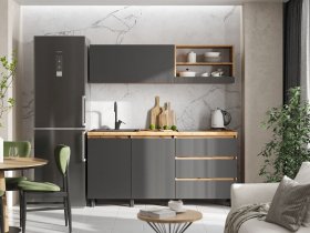 Кухонный гарнитур 1,7м Хелен  (дуб крафт золотой/графит) в Краснозёрском - krasnozyorskoe.mebel-nsk.ru | фото
