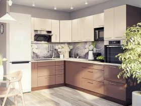 Модульная кухня Классика (ваниль/шоколад) в Краснозёрском - krasnozyorskoe.mebel-nsk.ru | фото