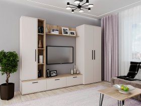 Модульная стенка Верона (сатин/дуб крафт серый) в Краснозёрском - krasnozyorskoe.mebel-nsk.ru | фото